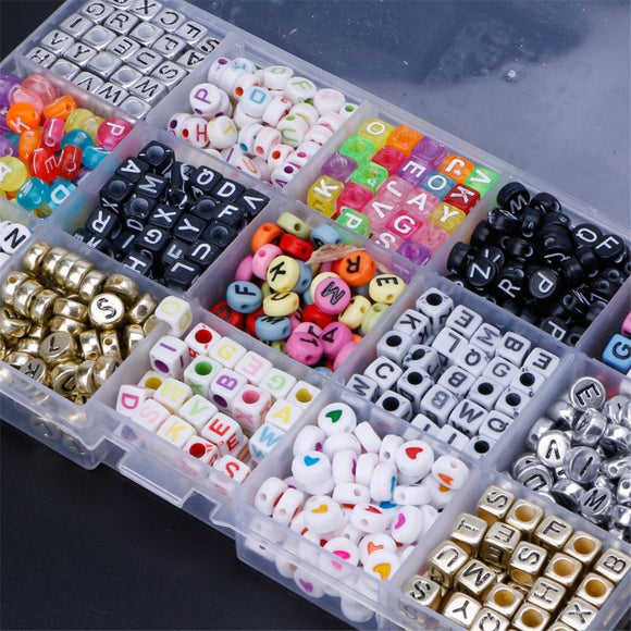 1100pcs 15 Color Acrylic Alphabet Letter Beads with 1 Roll of Crystal String Cord, Beads for DIY Kandi Bracelets Key Chains Neck
