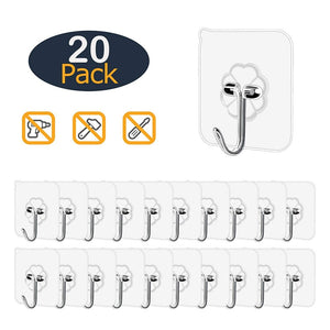 20Pcs Transparent Wall Hooks Waterproof Oilproof Self Adhesive Hooks Reusable Seamless Hanging Hook For Kitchen Bathroom Office