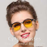 Blue Light Blocking Computer Glasses Semi-Rimless Browline Yellow Lens
