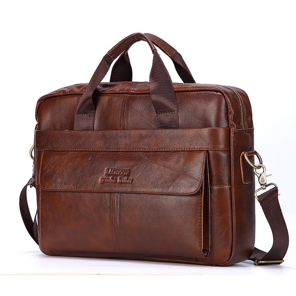 Men Genuine Leather Handbags Casual Leather Laptop Bag