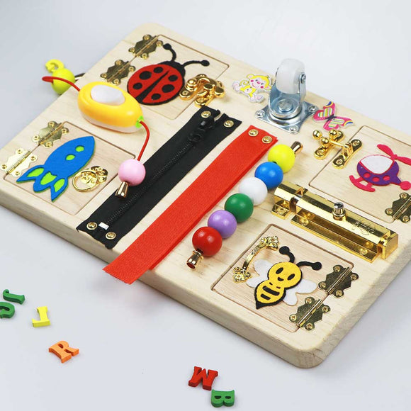 Wood Busy Board with toy elements for Kids Early Education