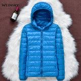 Winter Women Ultralight Thin Down Jacket White Duck Down Hooded Jackets Long Sleeve Warm Coat Parka Female Portable Outwear