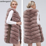 Natural fox fur coat vest new zipper long coat winter warm coat natural fur true fox vest