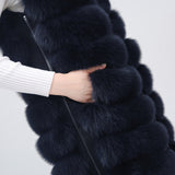 Natural fox fur coat vest new zipper long coat winter warm coat natural fur true fox vest