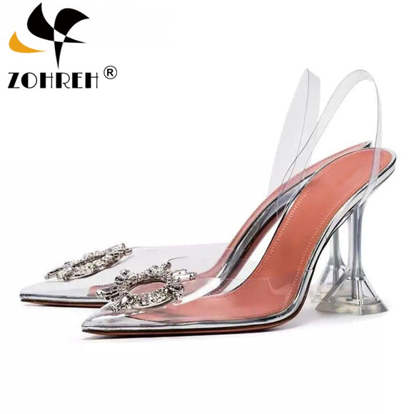 Transparent PVC Sandals Women Pointed Clear Crystal Cup High Heel Stilettos Sexy Pumps Summer Shoes Peep Toe Women Pumps Size 43