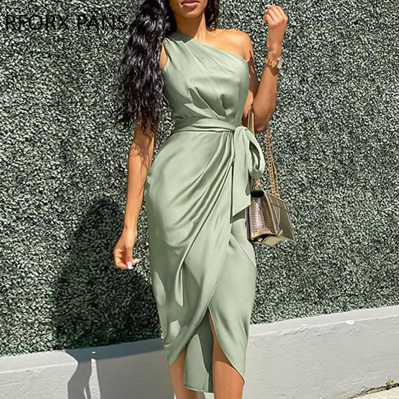 One Shoulder Ruched Design Party Dress  Bodycon Dress