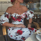Women Short Sleeve Floral Print Lace Trim Midi Dress Bodycon Sexy Party Dress