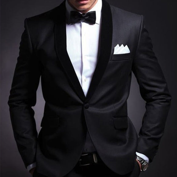 Black Wedding Tuxedos for Groom 2 Piece Slim fit Men Suits Set Shawl Lapel Custom Prom Business Boyfriend Jacket with Pants 2020