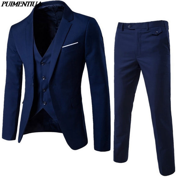 New Men Spring 3 Pieces Classic Blazers Suit Sets Men Business Blazer +Vest +Pants Suits Sets Autumn Men Wedding Party Set
