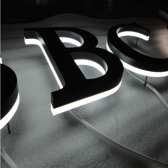 Factory Outlet metal backlit led letters, outdoor stainless steel back lighted letterings, internally illuminated signs