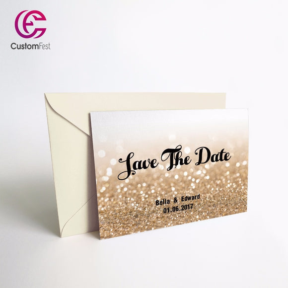 50pcs/lot Personalized Thank you card or save the date card with free envelop Glitter design whole set available GXK048