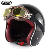 SOMAN Retro Helmet Motorcycle Open Face Helmet Leather Scooter Helmets Classic 3/4 Chopper Casco Moto Vintage Motorcycle Helmets