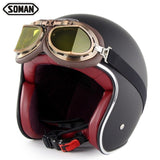 SOMAN Retro Helmet Motorcycle Open Face Helmet Leather Scooter Helmets Classic 3/4 Chopper Casco Moto Vintage Motorcycle Helmets