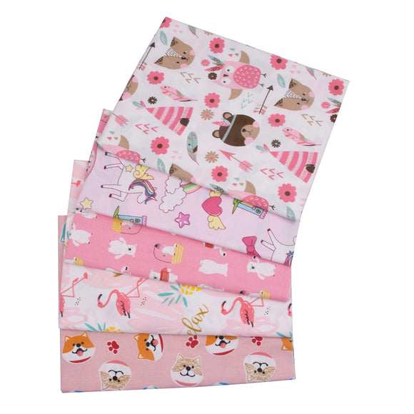 Pink Bear Unicorn Animals Cotton Twill kids Fabric , Patchwork Cloth, Sewing Quilting Fat Quarters Material For Baby & Child