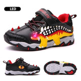 Dinoskulls 3-8 Boys Autumn Winter Shoes Dinosaur LED Glowing Sneakers 2020 Children Sports 3D T-Rex Kids Genuine Leather Shoes