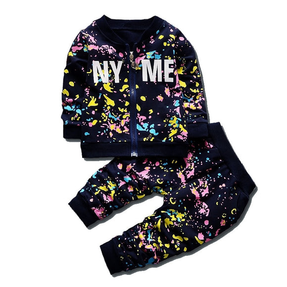 Spring Autumn Baby Boys Girls Print Ink Clothing Suits Children Jacket Pants 2Pcs/Sets Fashion Kids Clothes Tracksuits