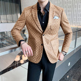Men Blazers British Style Printed Blazer Masculino Wedding Business Casual Suit Jacket Streetwear Social Coat Ropa Hombre