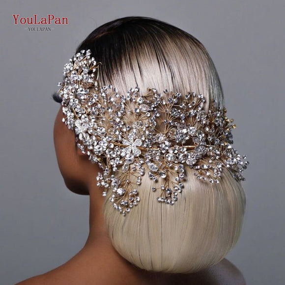 YouLaPan Golden Crystal Rhinestone for Bride - Hair Accessory