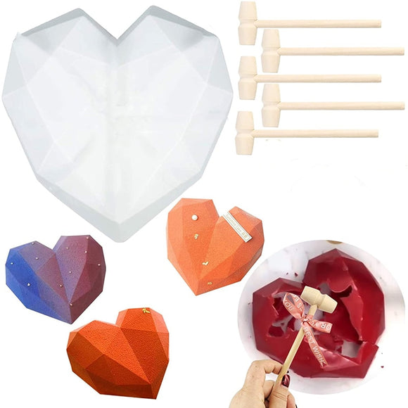 Heart Shape Silicone Cake Mold with Mini Wooden Hammers