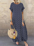 Women Sundress Vintage O-Neck Long Maxi Dress Female Casual Dot Printed Summer Dress Beach Boho Dresses