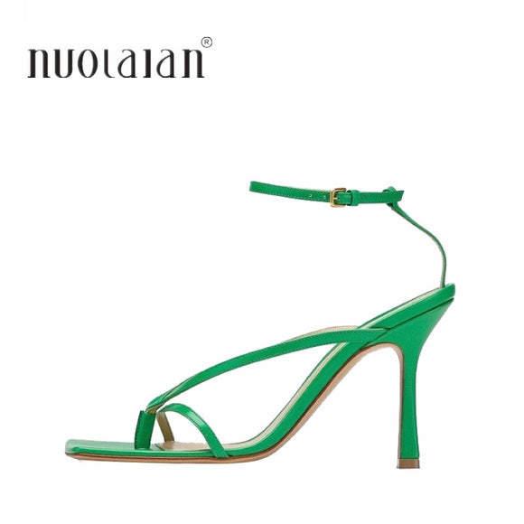 2021 Ankle Strap Women Sandals Summer Fashion Brand Thin High Heels Gladiator Sandal Shoes Narrow Band Party Dress Pump Shoes