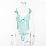 Sheer Lace Bodysuit Women Backless Transparent Mesh Bow Sexy Jumpsuit