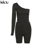 Kliou Solid Asymmetrical Two Piece Matching Tracksuit Set for Women