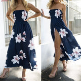 Bohemian Beach Dress Women Summer Casual Sleeveless Split Floral Off Shoulder Maxi Long Boho Dress Clothing Robe Female