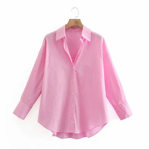 PSEEWE Za Top Woman Yellow Button Up Shirt Women Long Sleeve Spring 2021 Office Blouse Female Asymmetric Hem Chic Pink Shirt