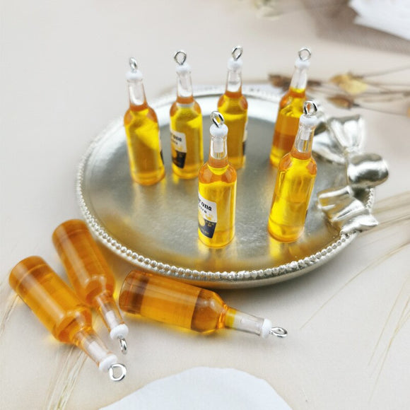 SET OF 10 Mini Resin Corona Bottle Charms Beer Charm or Bar Pendants Beer Cup Cabochon Miniature Beer Bottle Charm i23