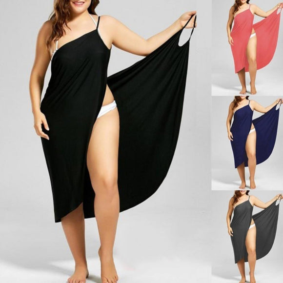 Plus Size Summer Beach Sexy Women Solid Color Wrap Dress Bikini Cover Up Sarongs