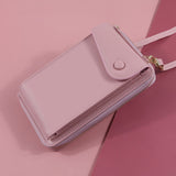 New Women Purses Solid Color Leather Shoulder Strap Bag Mobile Phone Bag Card Holders Wallet Handbag Pockets for Girls