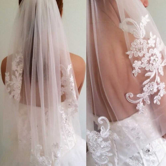 Short Waist Length Bridal Veils Beaded Applique Short veils bridal  Beaded bridal veil Cheap wedding veil