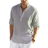 New Men Casual Blouse Cotton Linen Shirt Loose Tops Long Sleeve Tee Shirt Spring Autumn Casual Handsome Men&#39;s Shirts