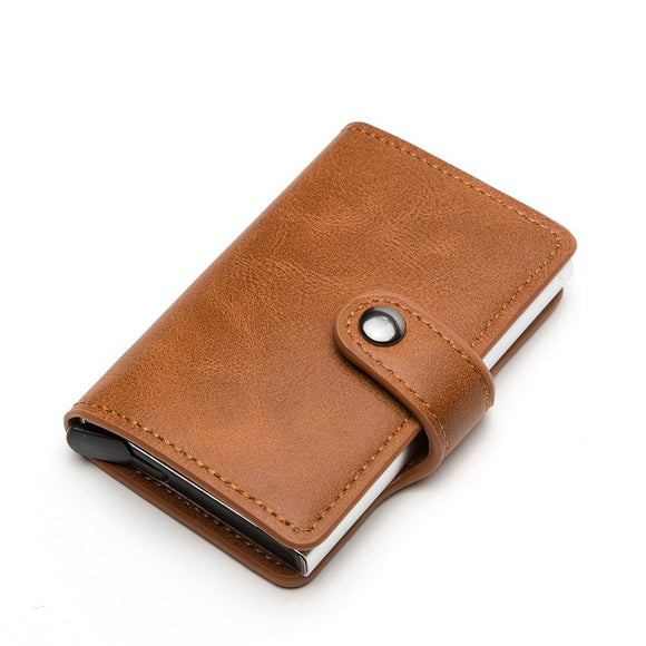 RFID Blocking Aluminum Alloy Leather Vintage Men Credit Cardholder Wallet