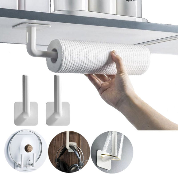 Kitchen Self-adhesive Hook Accessories Under Cabinet Paper Roll Rack Towel Holder Tissue Hanger Storage Rack For Bathroom Toilet