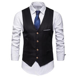 Men Formal Business Blazer Vests Pockets Removable White Strips Suit Vest Classic Solid Color Male Business Waistcoat Workwear