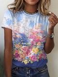 Summer T shirts Womens T shirts high street short sleeve tops with a fashion flower print Womens T shirts woman
