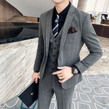 (Jacket + Vest + Pants) Men's Casual Plaid High-End Formal 3Pc Set Suit
