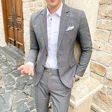 Men Dress Blazers Pants Vest 3 Piece Set / Male Wedding New Autumn Business Formal Plaid Suit Luxury Slim Fit Coat Trousers
