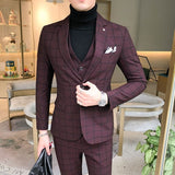 Men Dress Blazers Pants Vest 3 Piece Set / Male Wedding New Autumn Business Formal Plaid Suit Luxury Slim Fit Coat Trousers
