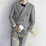 Luxury Fashion Plaid Groom Tuxedos Double Breasted Men Suits For Wedding Male Party Dress Costume Homme ( jacket+Pants)