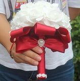 Free Shipping Cheap PE Rose Bridesmaid Wedding Foam flowers Rose Bridal bouquet Ribbon Fake Wedding bouquet de noiva Customized