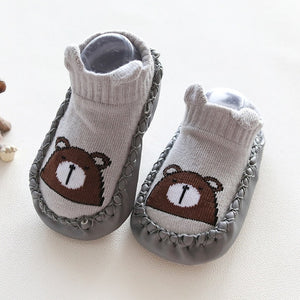 Baby Toddler Shoes and Socks Infant Cartoon Socks Kids Indoor Floor Socks Leather Sole Non-Slip Baby Socks Moccasins Slippers