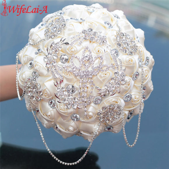 WifeLai-A Prom Superb Ivory Rose Diamonds Tassels Stitch Wedding Bouquet Bridal Mariage Brooch Bouquet Flowers In Stock W2218-26