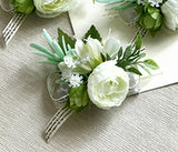 YO CHO White Rose Silk Flower Cuff Bracelet for Bridesmaid