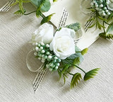 YO CHO White Rose Silk Flower Cuff Bracelet for Bridesmaid