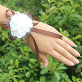 10piece/lot Most Popular PE Flowers Corsage Wedding Wrist Band Boutonniere Custom Made White 3 Rose Ribbon Wrist Flowers  SW003