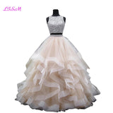 Luxury Crystals Two Pieces Ball Gown Quinceanera Dresses O-neck Beaded Open Back Pageant Gown Long Tiered Organza Sweet 16 Dress