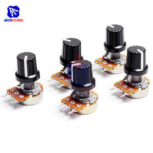 5 PCS/Lot Potentiometer Resistor 1K 10K 20K 50K 100K 500K Ohm 3 Pin Linear Taper Rotary Potentiometer for Arduino with Cap